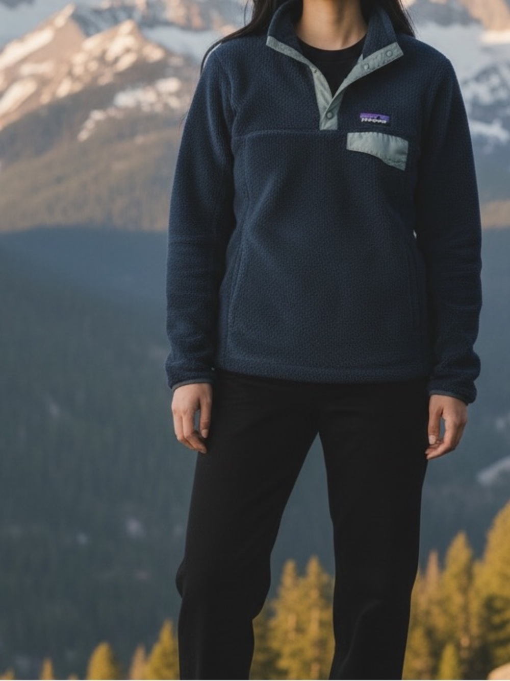 Patagonia Navy Sherpa Fleece with Snap Placket